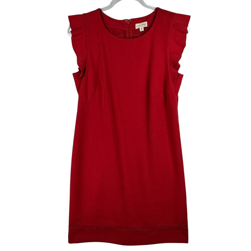 Maison Jules Red‎ Dress Ruffle Sleeve Career Party Cocktail Size M Old Money